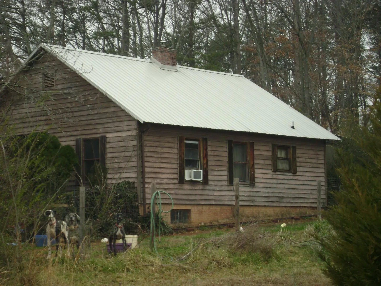 White metal roof on an old wood sided farmhouse, from a Asphalt Shingle Roof Repair job in Edwards